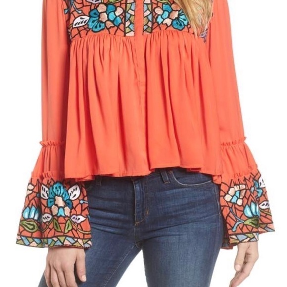 KAS New York Malo Blouse Large Embroidered Ruffle Boho Stained Glass Top - Picture 15 of 15